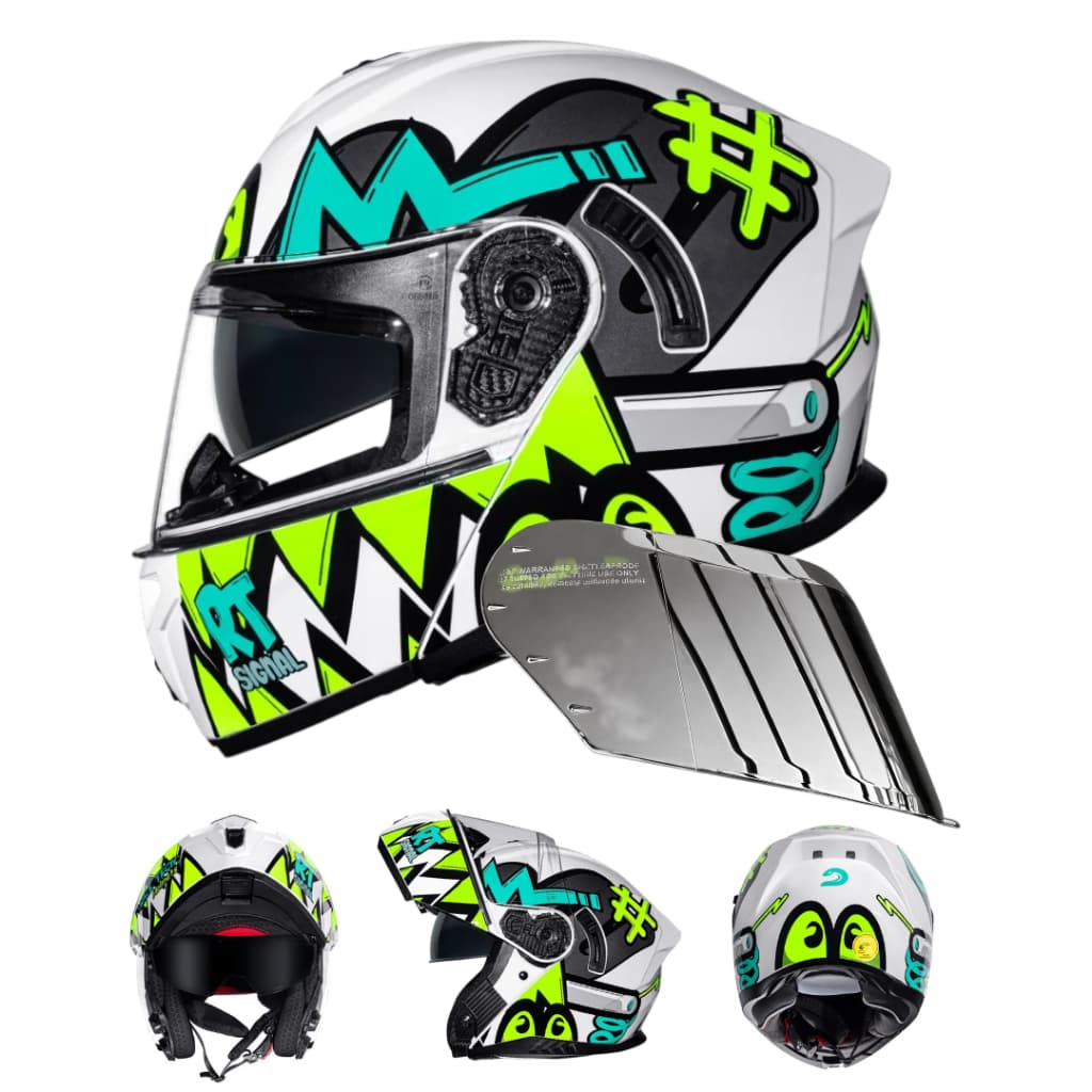 CAPACETE RACE TECH SIGNAL  STUFF CINZA ARTICULADO ROBOCOP ÓCULOS INTERNO + VISEIRA FUME E CRISTAL