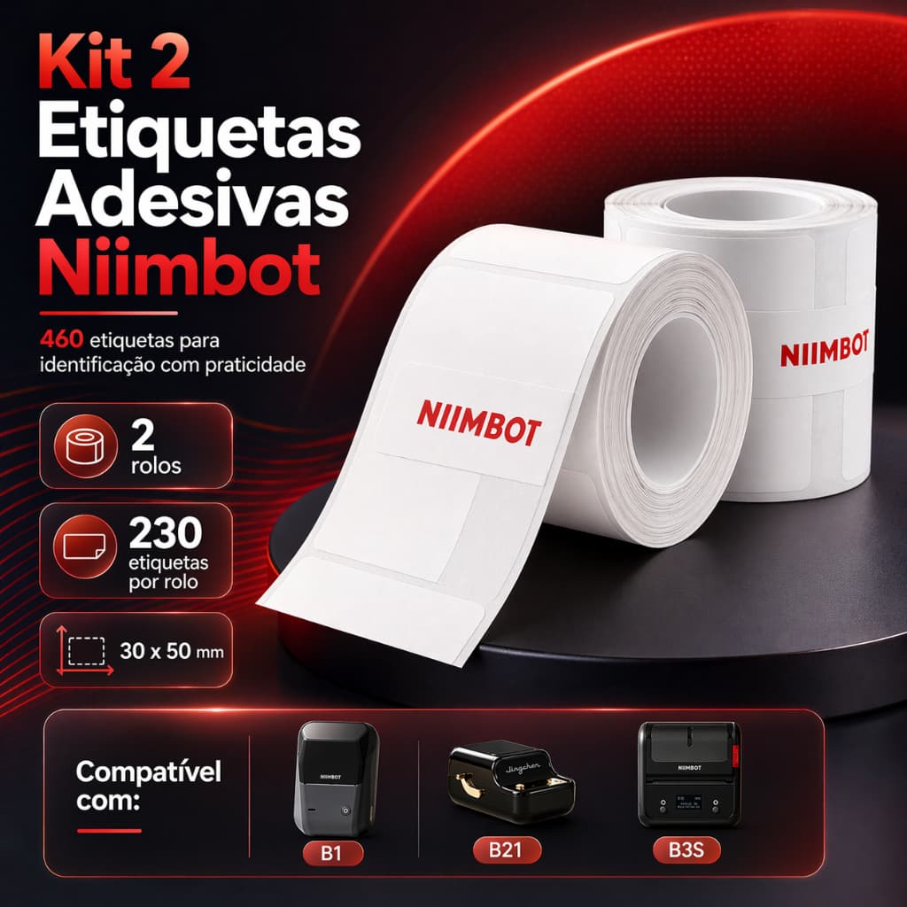 Kit 2 Rolos Etiqueta Térmica Adesiva Niimbot 50x30 460 Etiquetas Compatível B1 B21 B3S Papel Envio
