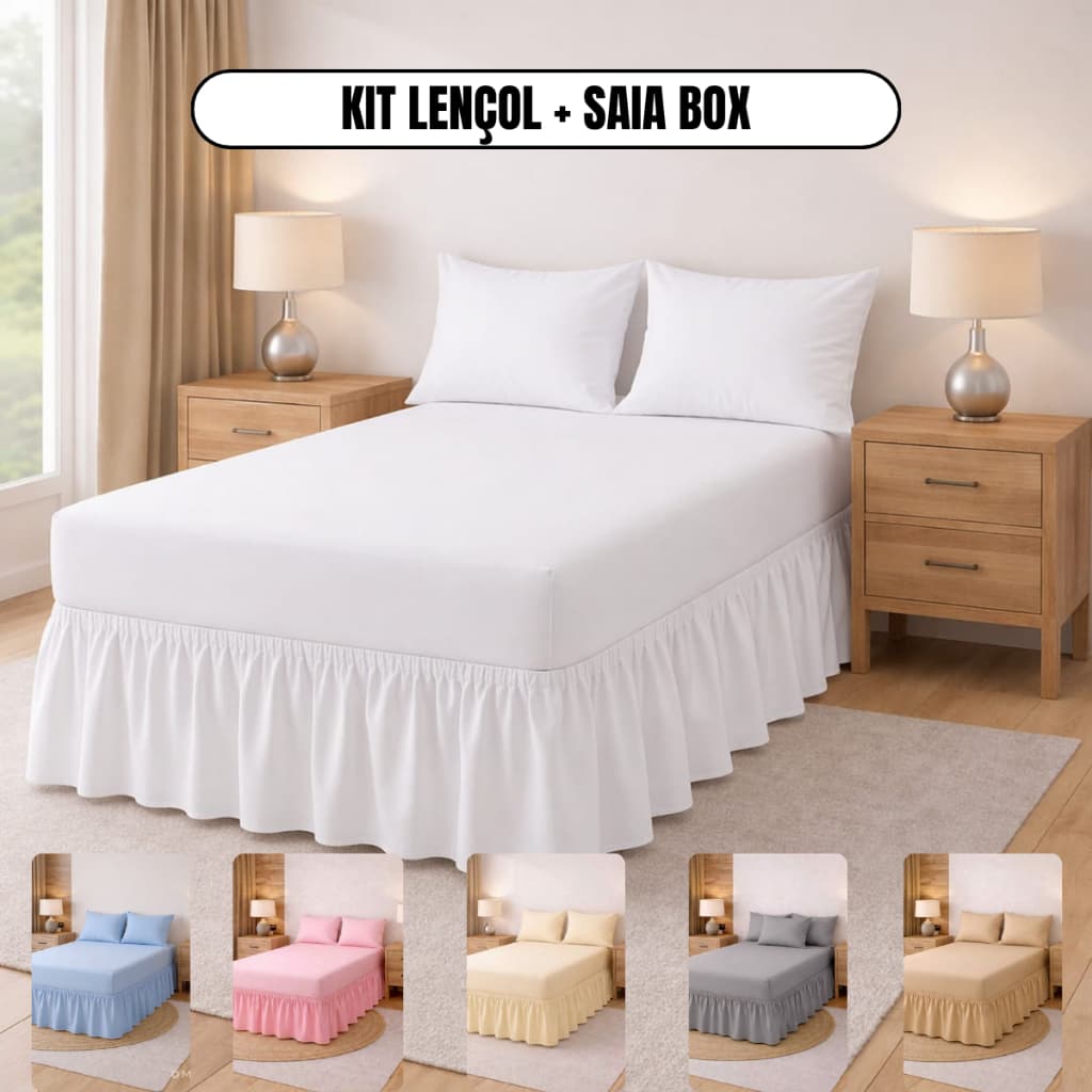 KIT SAIA E LENÇOL PARA CAMA BOX CASAL PADRÃO AJUSTÁVEL MICROPERCAL 400 FIOS