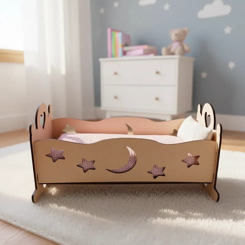 Berço de Boneca MDF 6mm Infantil 61x29,5x35cm Fácil Montagem Diversão Crianças Brinquedo Infantil