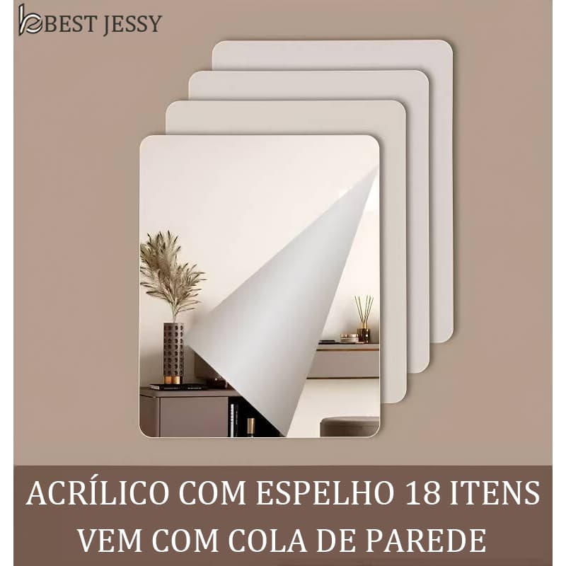 kit 18 Espelhos Adesivo Decorativo De Parede 30x30 cm Quadrado