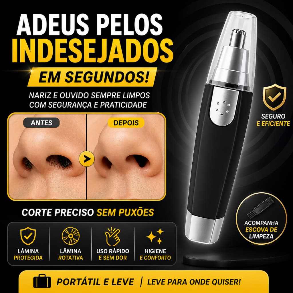 Aparador de Pelos Nariz e Ouvido Elétrico Portátil Multifuncional Sobrancelha Seguro Sem Dor