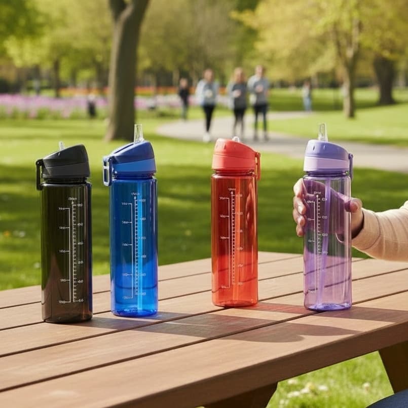 Garrafa Squeeze Plástico 700ml Com Bico Flip Tampa Com Alça e Marcação de ML Externos Livre de BPA