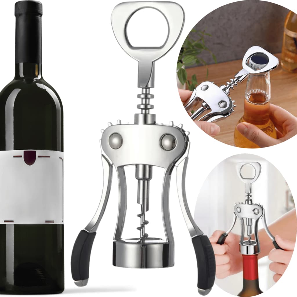 Abridor Vinho Saca Rolha Alavanca Metal Cromado Resistente Garrafa Sommelier Tinto