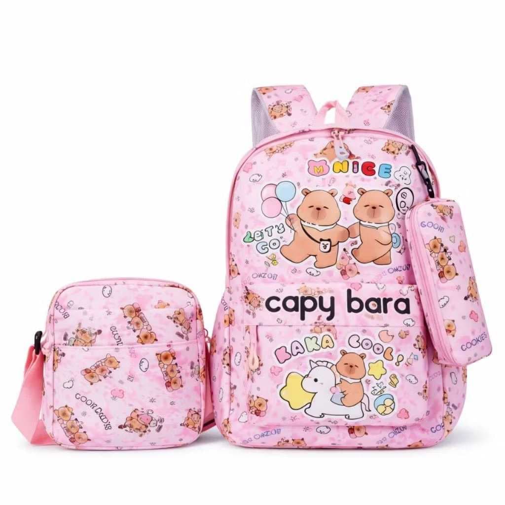 KIT MOCHILA ESCOLAR + ESTOJO +  LANCHEIRA CAPIVARA K2221# REFORÇADA TAMANHO GRANDE