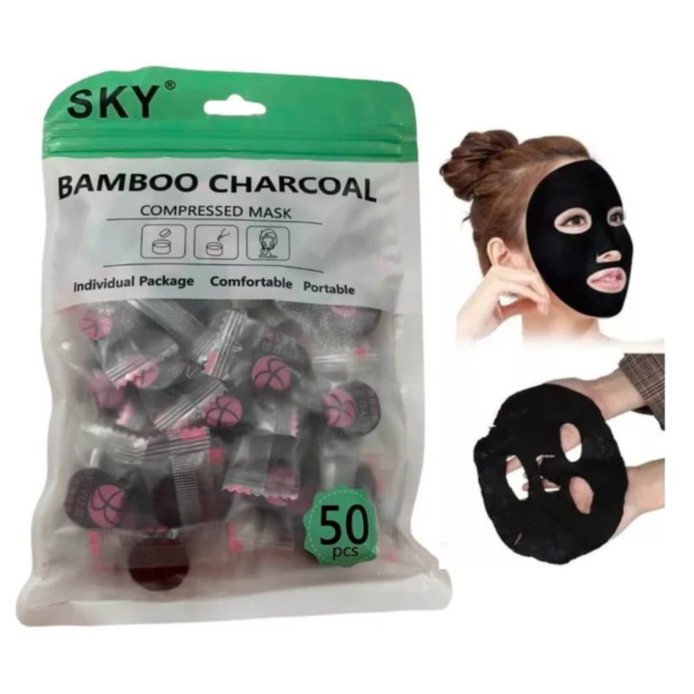 50 Máscaras Facial Preta Carvão De Bambu Desidratada Descartável Limpezal Para Skin Care