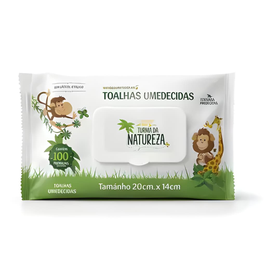 Lenço Toalhas Umedecidas Turma da Natureza 100 Unidades Cada Pacote Com Textura Premium sem álcool
