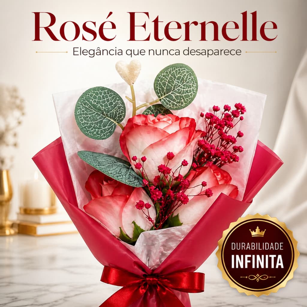 Buquê Artificial Rosas Vermelhas Rosé Eternelle 24cm Decoração Luxo Realista Presente Elegante