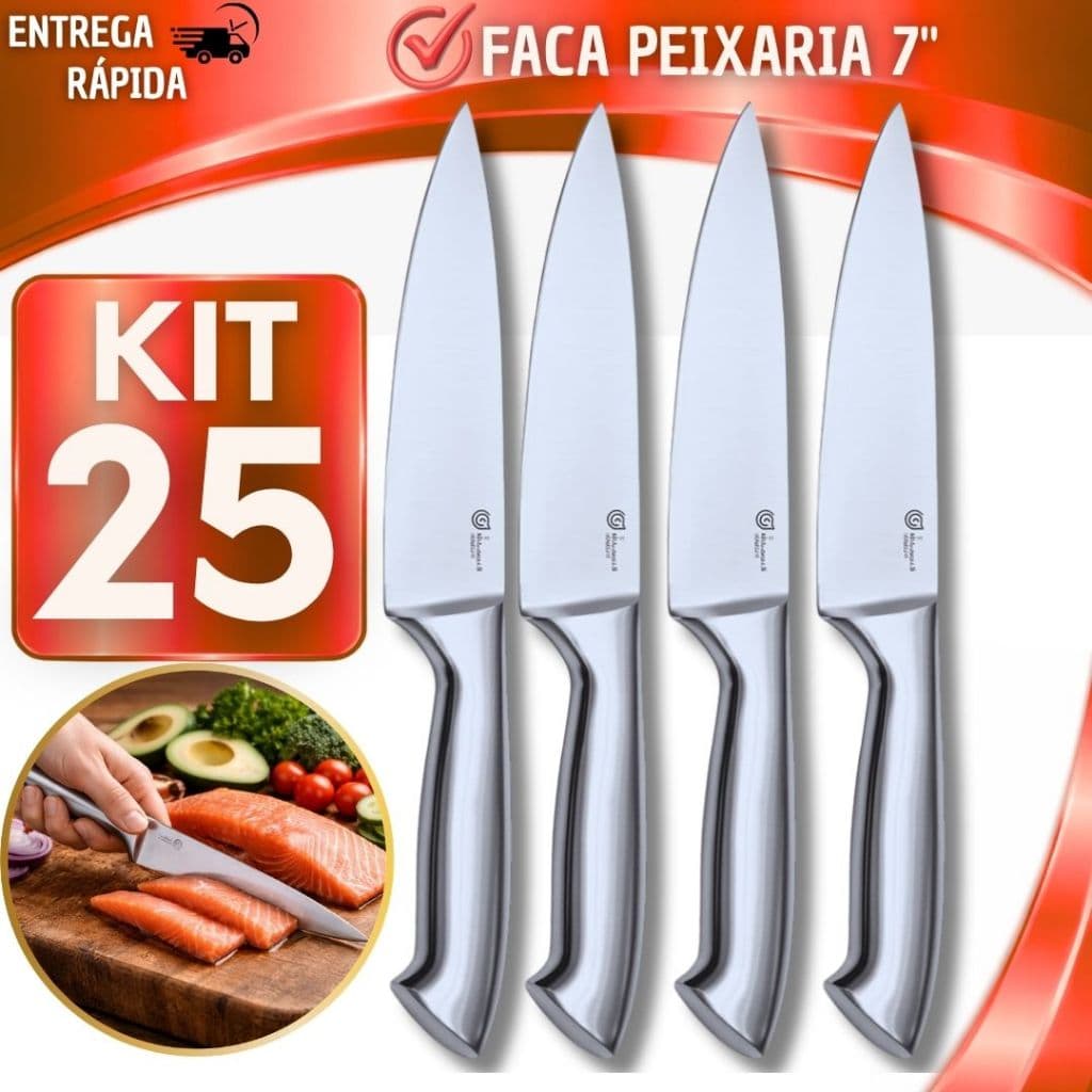 Conjunto de Faca de Peixe Inox Profissional – Corte Preciso para Peixes, Carnes e Cozinha