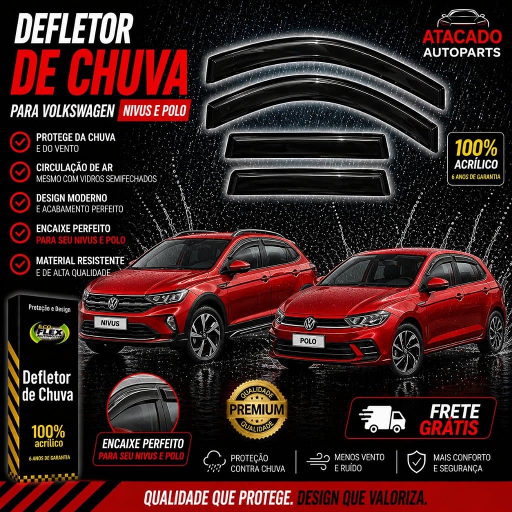 Calha Defletor Chuva Novo Polo Hatch 2017 A 2025 / Nivus 2020 a 2025 4 Portas Ecoflex Original Fume