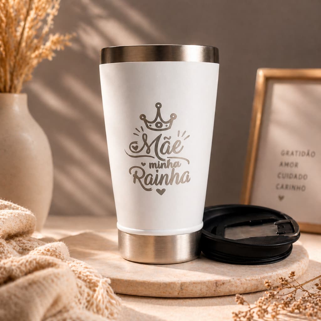 Copo Térmico Personalizado Laser Dia Das Mães 473ML Nome Arte
