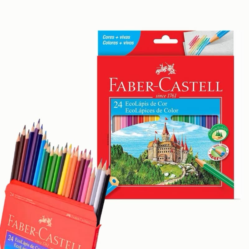 Lápis de Cor Faber Castell 24 Cores Vivas Escolar