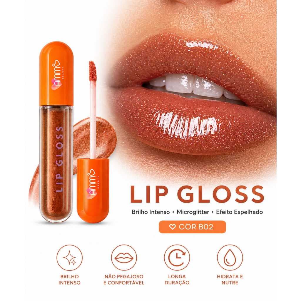 Lip Gloss Labial | Efeito Glow Espelhado | Não Pegajoso | Longa duração | Ammô Beauty - Cor 02