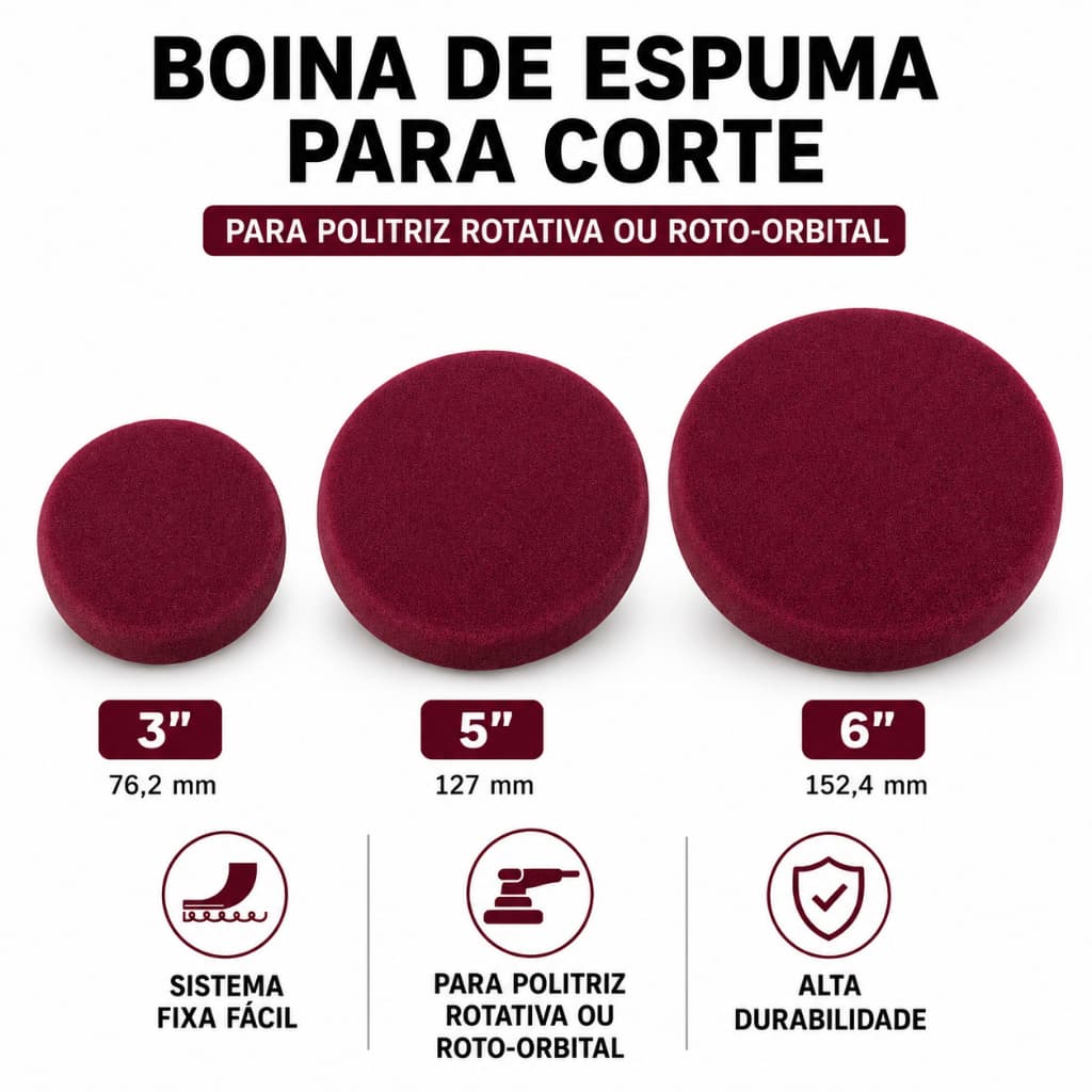 Boina Espuma Corte Vonder 3 5 6 Pol Polegadas Polimento Automotivo Politriz Rotativa Orbital