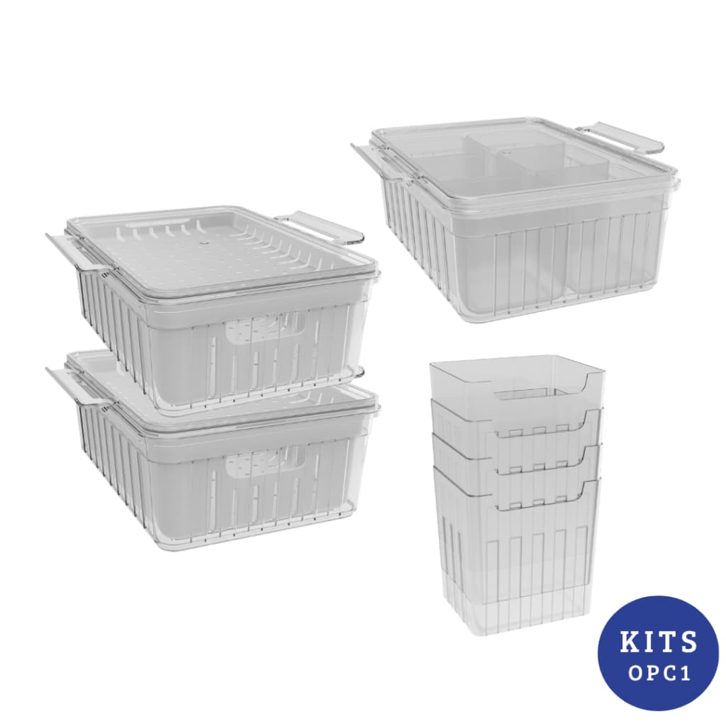 Kit Completo Organizador de Geladeira 7 Peças Frutas Verduras Temperos