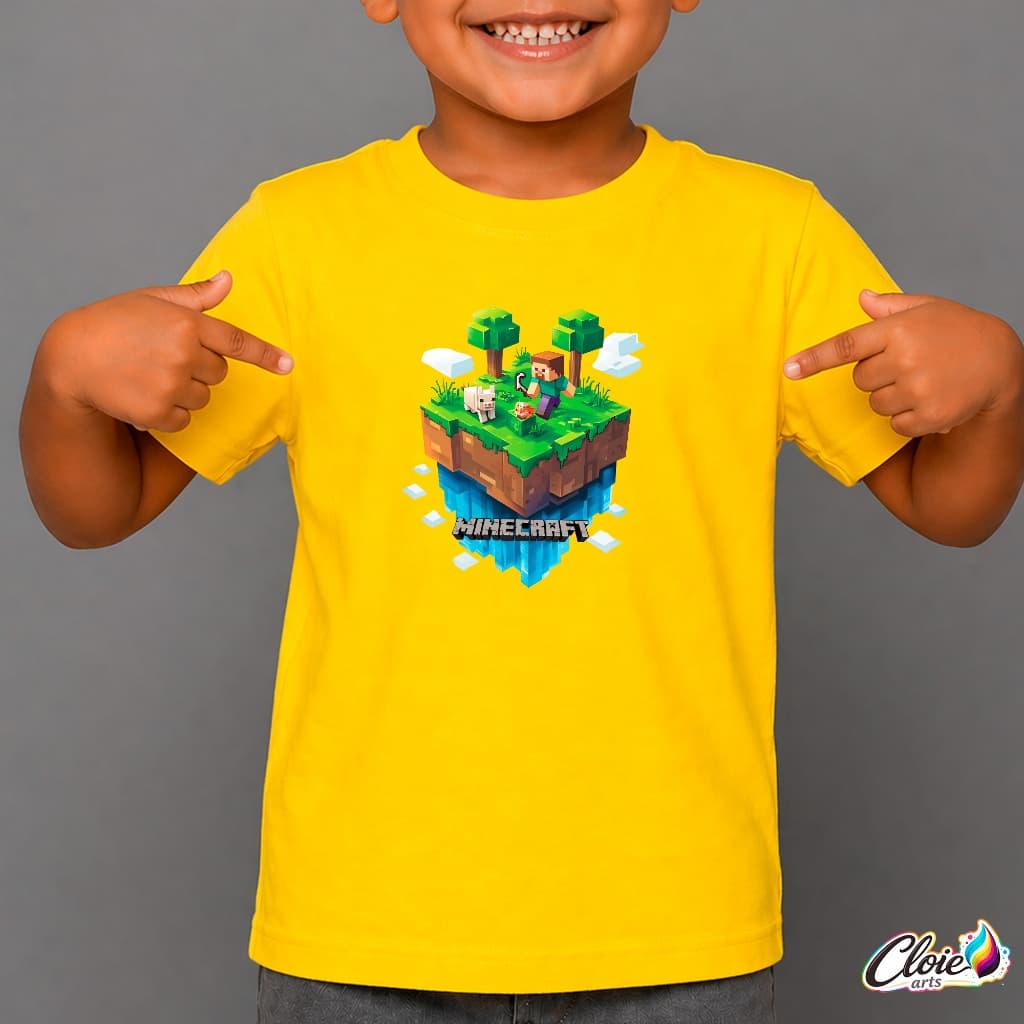 Camiseta Infantil 100% Algodão Mapa Ilha Voadora Minecraft Blusa Mundo Suspensa Gamer Flutuar Gravidade Minimalista Base