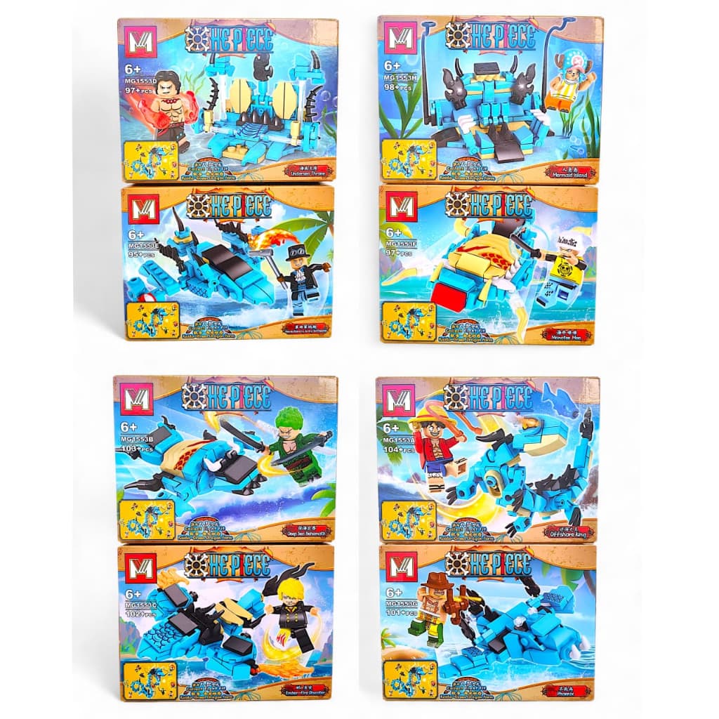 Kit 2 Blocos de Montar One Piece Dragão Kaido Mini Figuras Colecionáveis