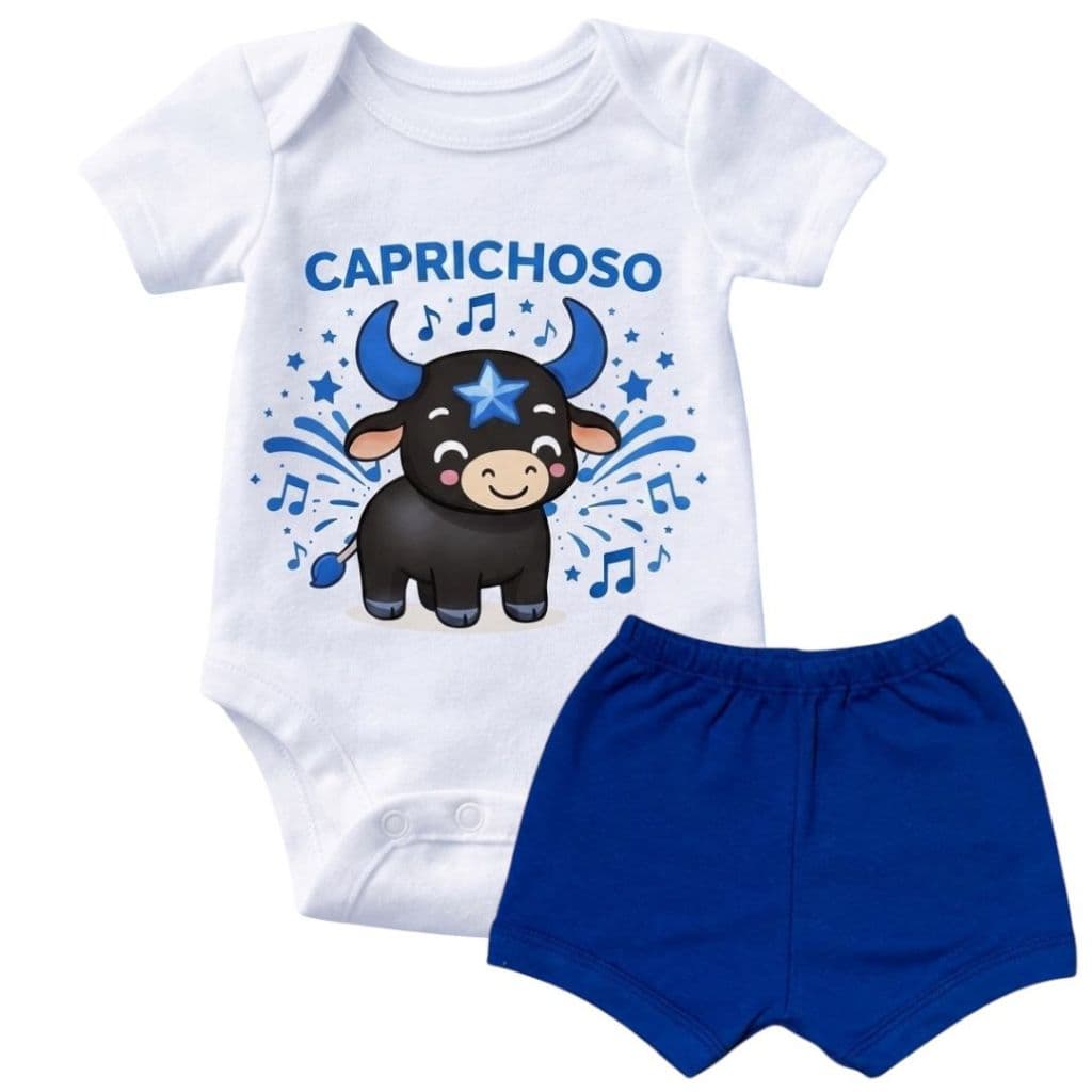 Kit Body Bebê Boi Caprichoso + Shorts Menino Festival de Parintins Mesversário