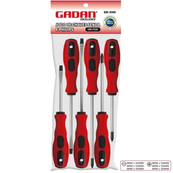 Jogo de Chaves de Fenda e Philips 6 Peças Profissional Kit Chave de Fenda Completo