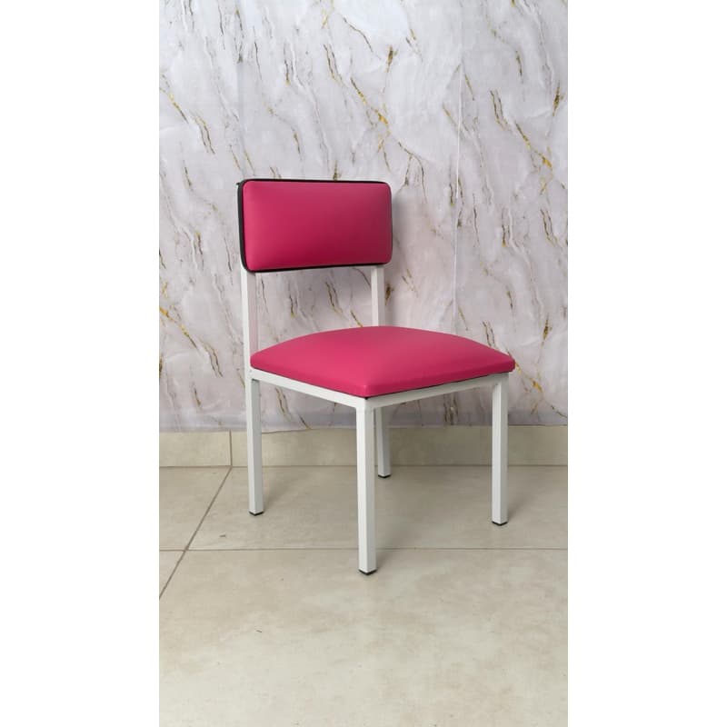 Cadeira Manicure e Pedicure Rosa Pinck Base Base Ferro Branca