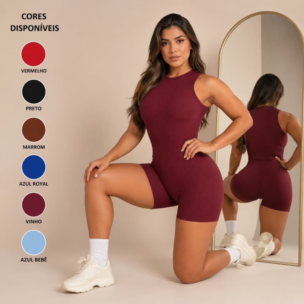 Macaquinho feminino academia fitnes, forro duplo Justo canelado anarruga, dentência 2026 premiu