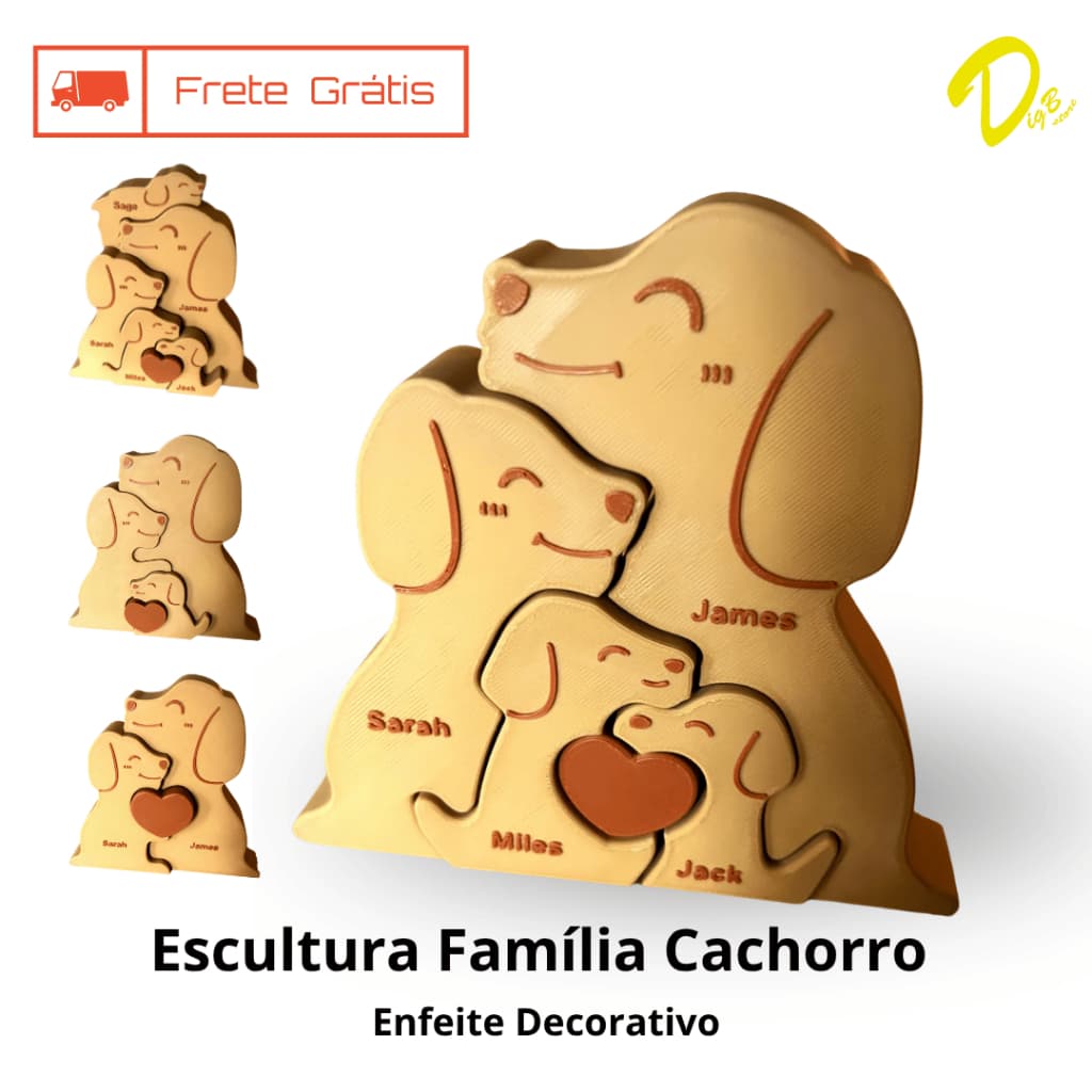 Escultura Família Cachorro Personalizada Nome Enfeite Decoração