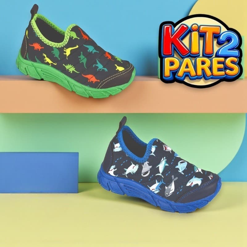kit 2 pares Tenis infantil slip on Masculino menino promoção escolar 20 ao 34