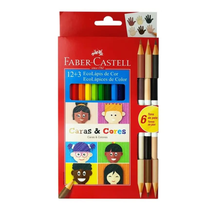 Lápis de Cor Caras e Cores  C/ 12+3 Ponta Dupla FaberCastell