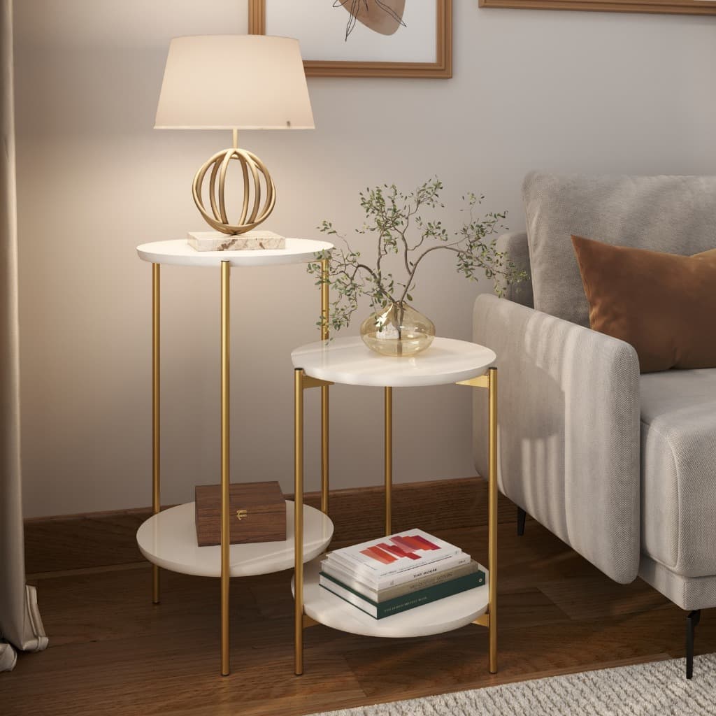 Conjunto Mesa Lateral pés de aço canto de sofá 100% mdf pintura laqueada borda chanfada