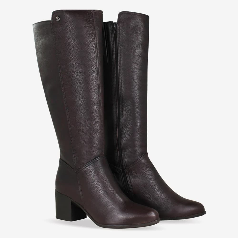 Bota Feminina Couro Cano Longo Burnish Bottero Original Zíper Lateral