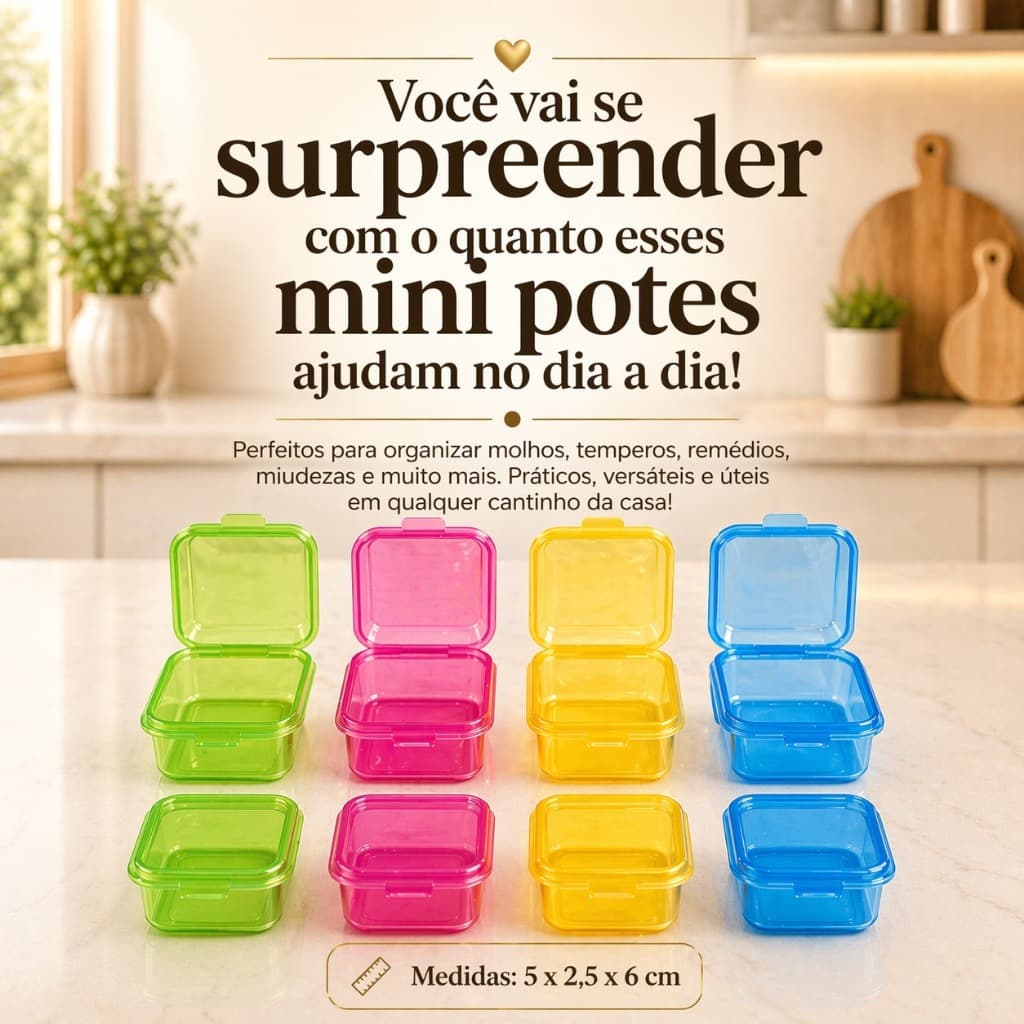 Kit com 8 potes 50ml organize sua cozinha temperos e geladeira com esses mini potes