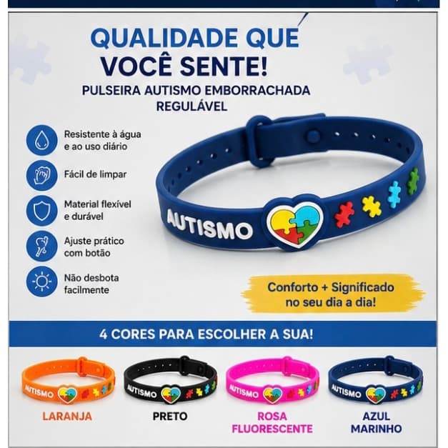 Pulseira Autismo Infantil Ajustável – Silicone Macio