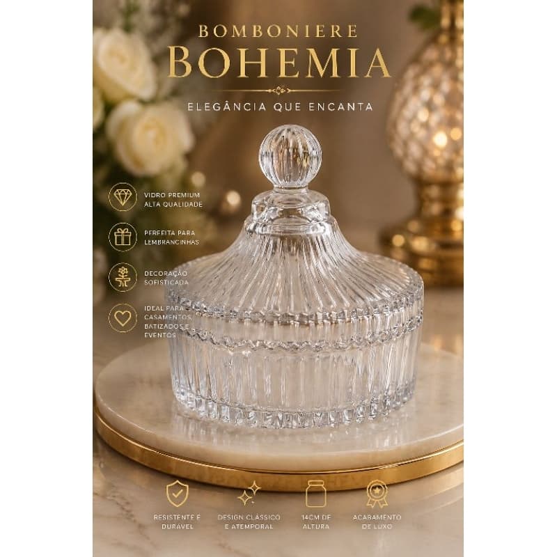 Bomboniere Vidro Bohemia 14cm Potiche Doces Biscoitos Lembrancinha Casamento Festa Luxo