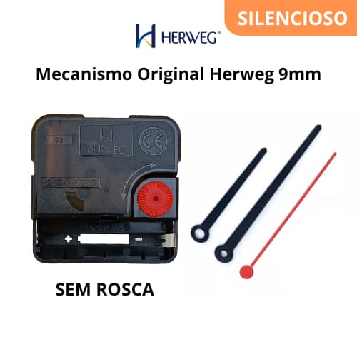 Mecanismo Relógio Parede Eixo Curto 9mm Silencioso Original Herweg