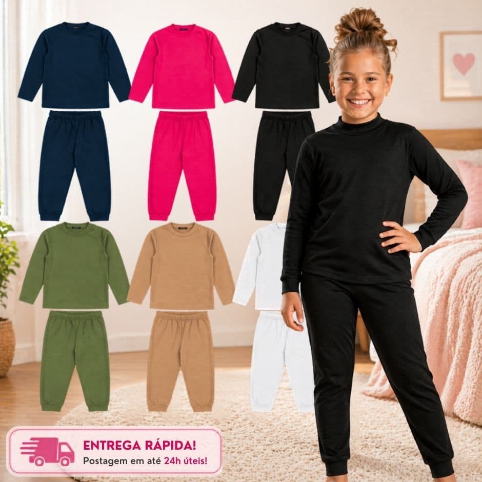 Kit Conjunto Térmico Infantil Menina | Roupa de inverno Térmica | Tamanho 1 ao 14 anos