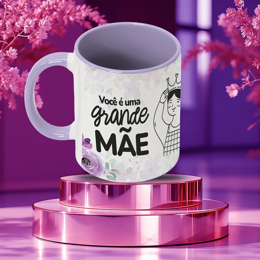 Caneca Dia das Mães 325ml com Interior e Alça Roxa | Presente Você é uma Grande Mãe