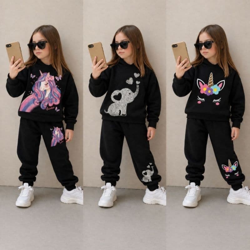 Conjunto moletom infantil agasalho inverno fofo menina menino estiloso com touca