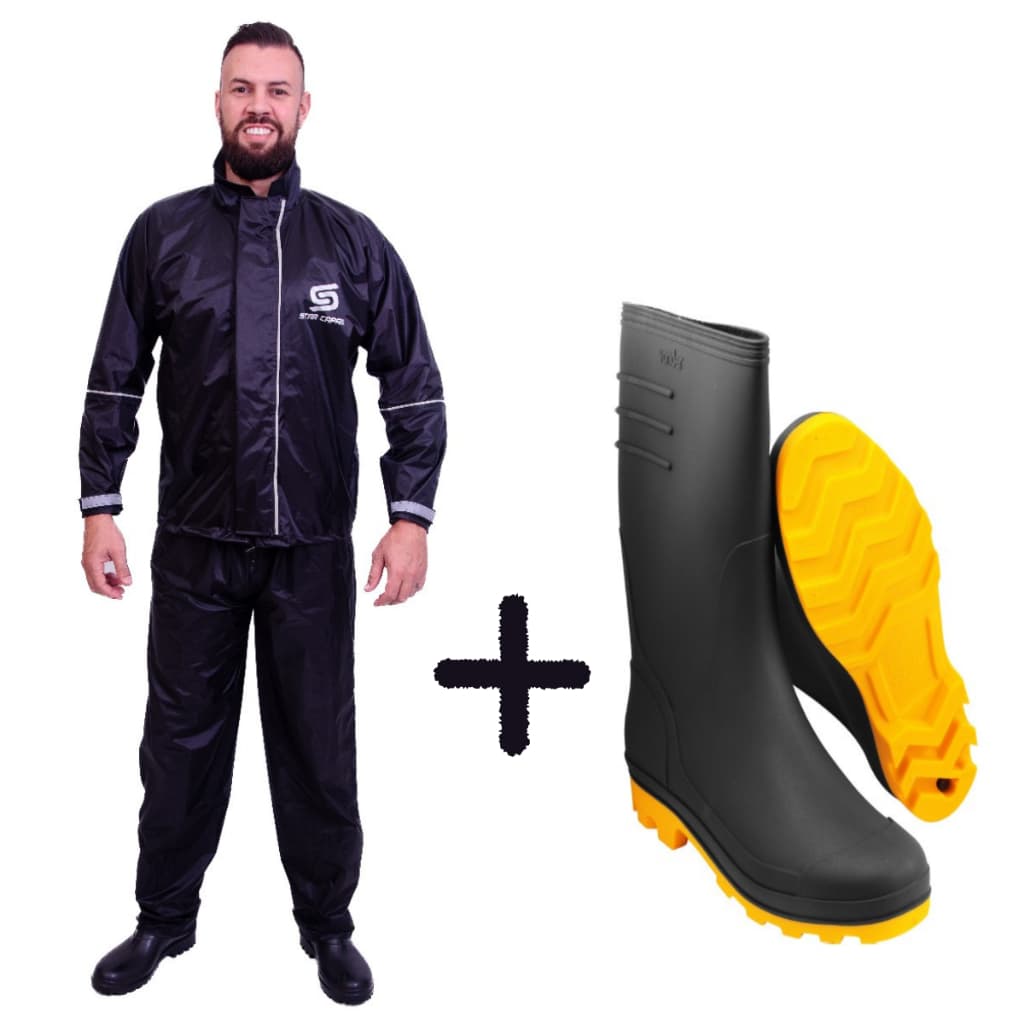 Kit Capa Roupa Conjunto Chuva Nylon Motoqueiro Moto Motoboy Impermeável + Bota Pvc Forrada Vonder