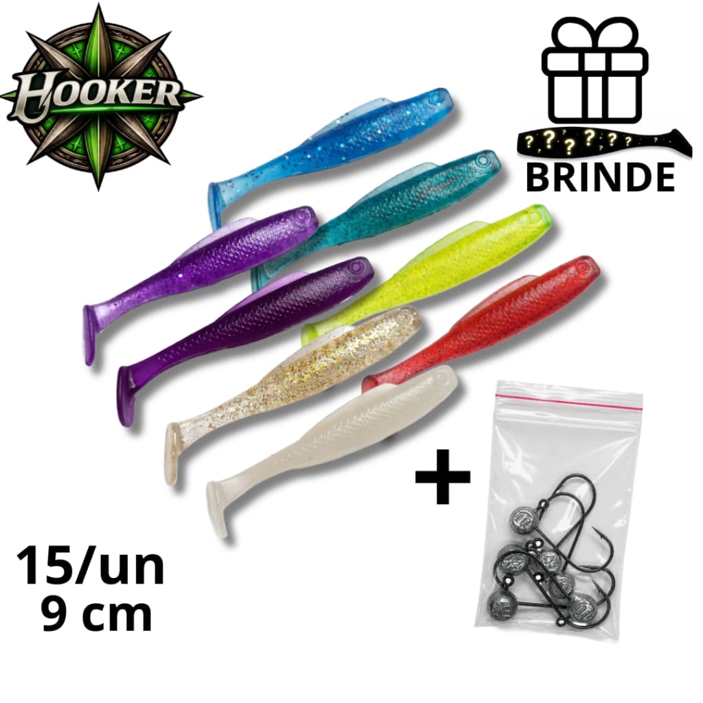 kit 15 Shads 9cm, c/ 6 Jig Head + brinde