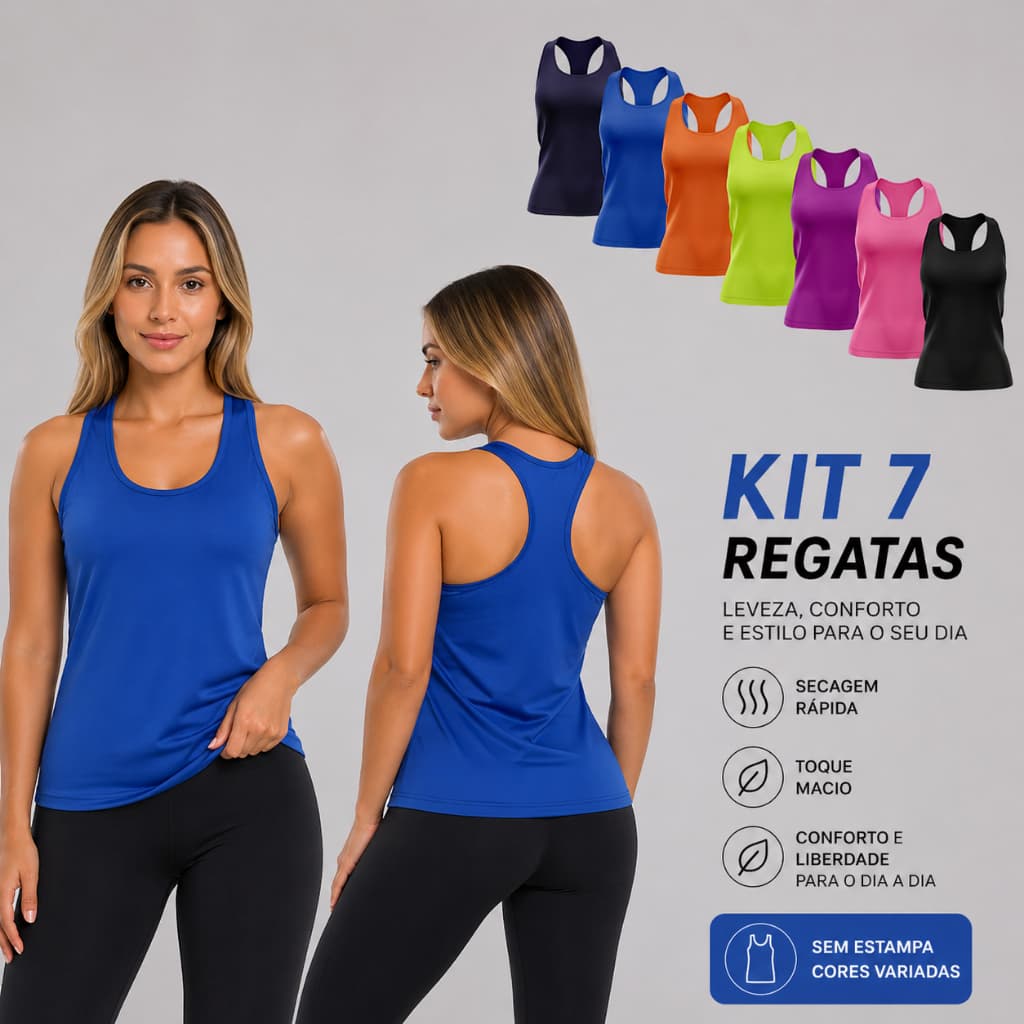 Kit 7 Regatas Nadador Feminina Dry Fit Proteção Solar Para Treino Academia Caminhada Corrida Crossfit Regata Lisa