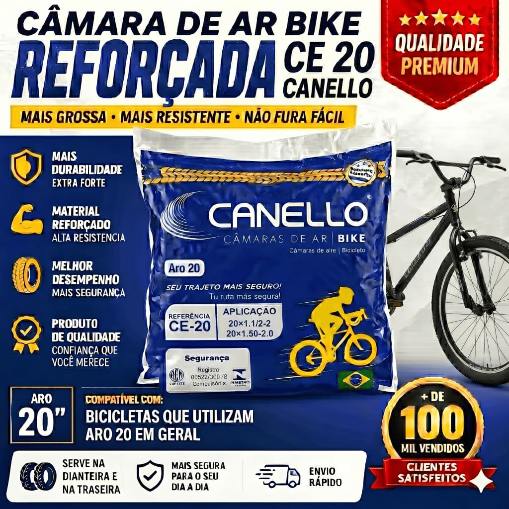Câmara de Ar Bike Aro 20 Bicicleta | Canello | CE 20 | Válvula Schrader
