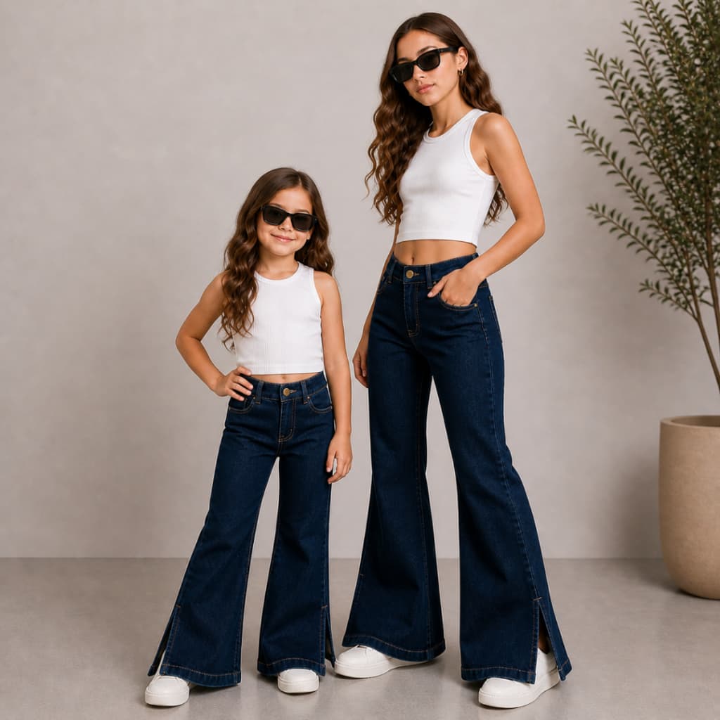 Calça Jeans Flare Infantil Juvenil Wide Leg Boca de Sino Estilo Fashion do 4 ao 16