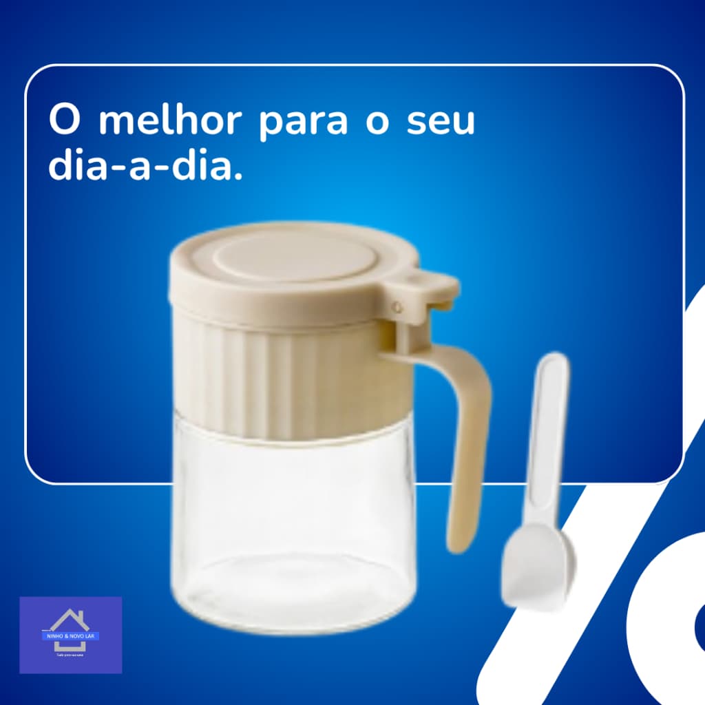 Porta Condimentos Vidro 280ml com Colher Pote Tempero Açúcar Sal Redondo Organizador Cozinha