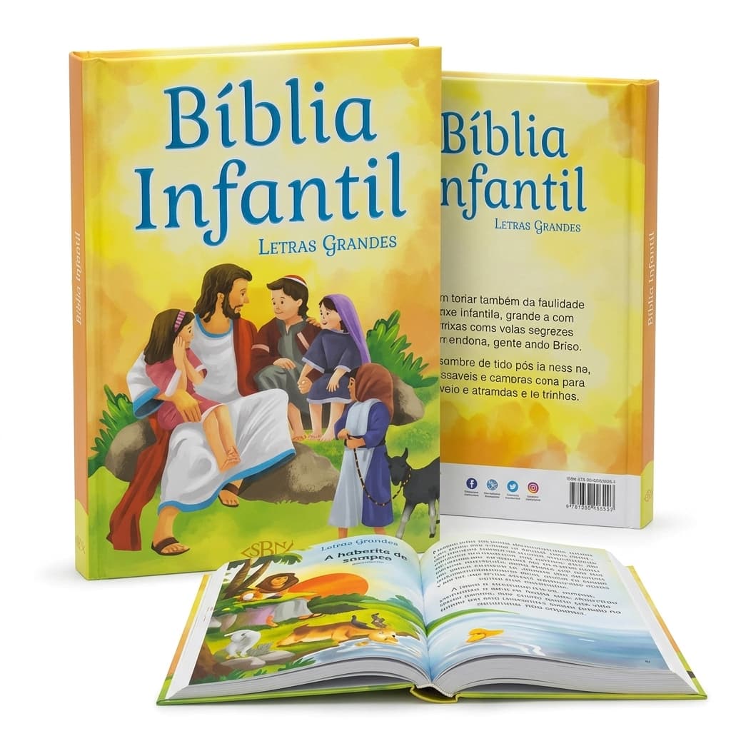 Bíblia para Crianças Letras Grandes Capa Dura Almofadada Ilustrada SBN Presente Batizado Cristão
