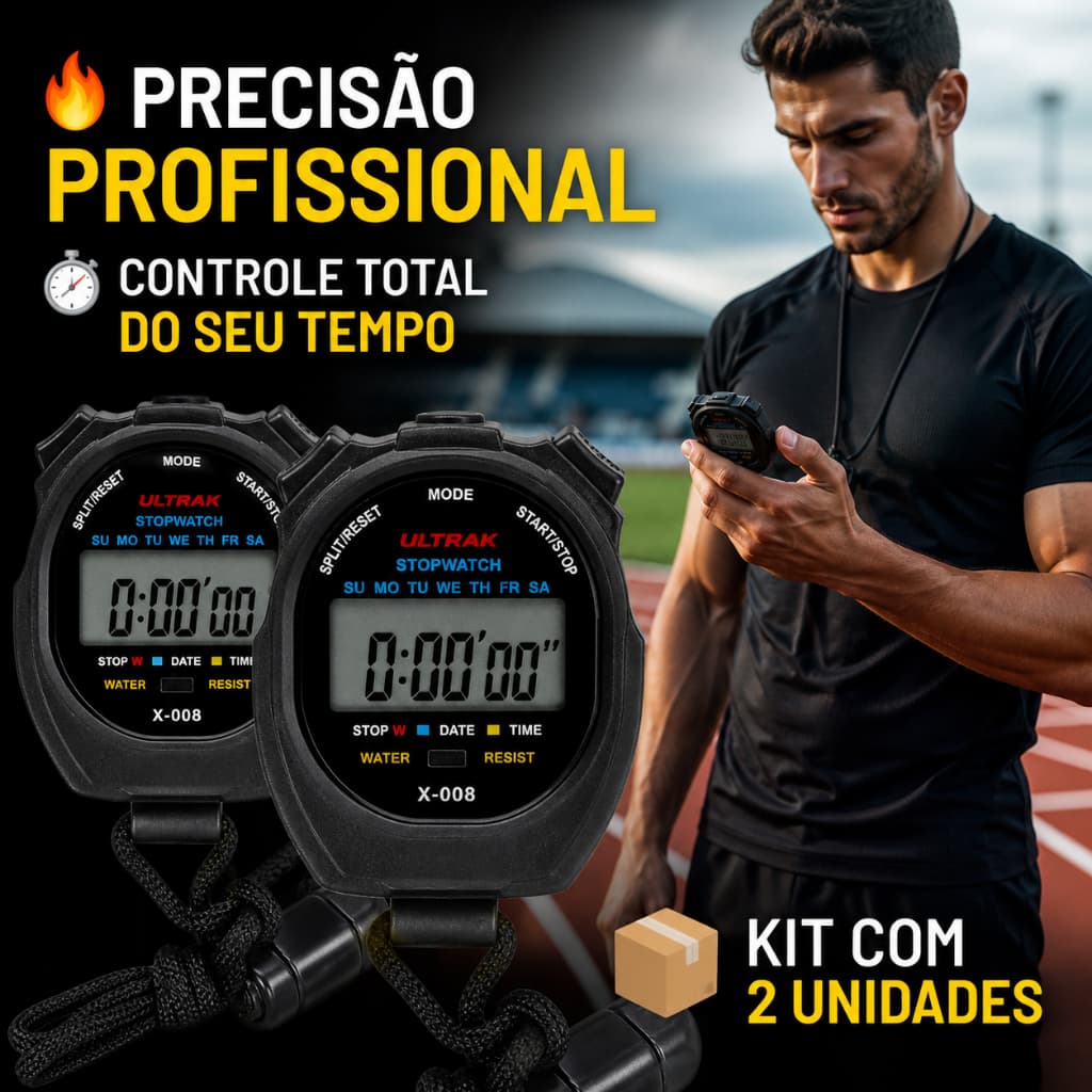 Kit 2 Cronômetro Digital Esportivo Treinos Corridas Bússola Função Relógio alarme Cor preto