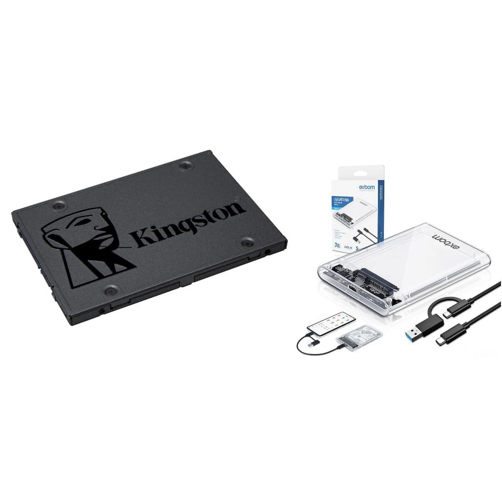 SSD EXTERNO - SSD KINGSTON A400 960GB + CASE USB 3.1 TIPO C - SSD NOVO ORIGINAL COM NOTA FISCAL