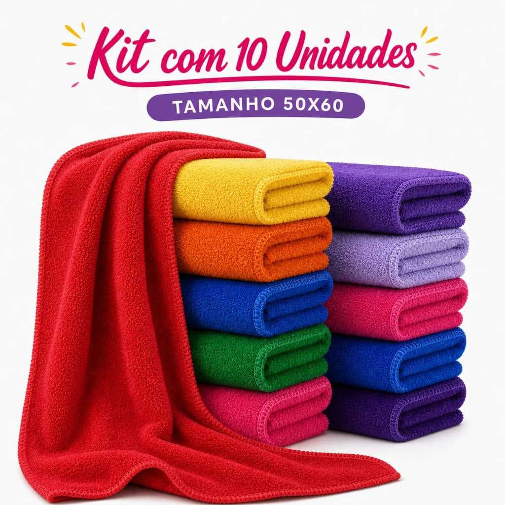 Kit Panos de Microfibra 50x60 cm Grandes Super Absorventes Multiuso para Limpeza de Carro Casa Vidro