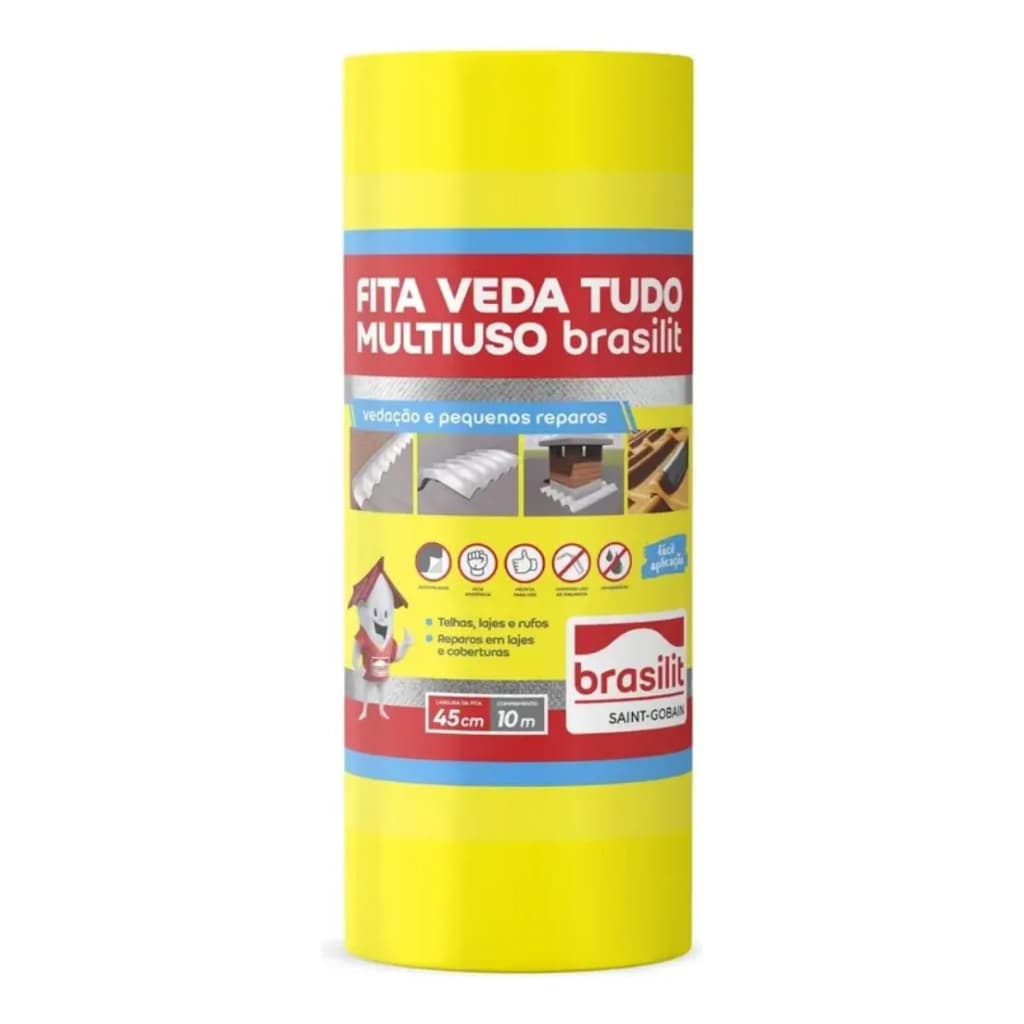 Fita Multiuso Manta Asfáltica Adesivo Reparos Telhados/Rufos/Calhas Veda Tudo Brasilit 45c Por Metro