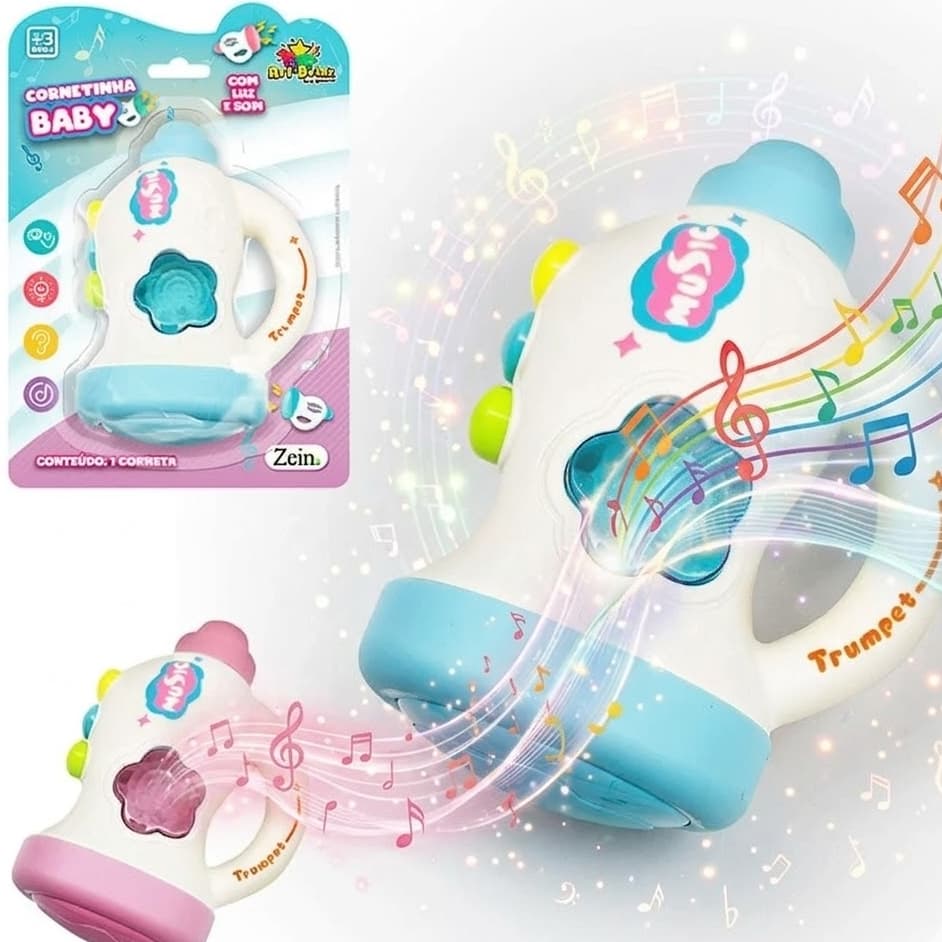 Brinquedo bebê trompete musical muito fofo pilha inclusa com luz e som  brinquedo bebê criança