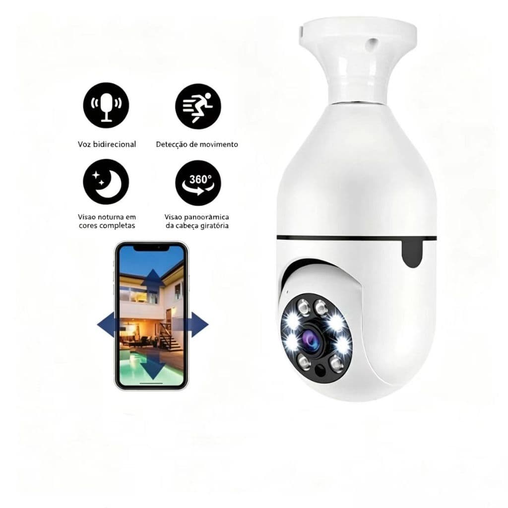 Câmera de Segurança Lâmpada WiFi 1080P Rastreamento Humano Visão Noturna